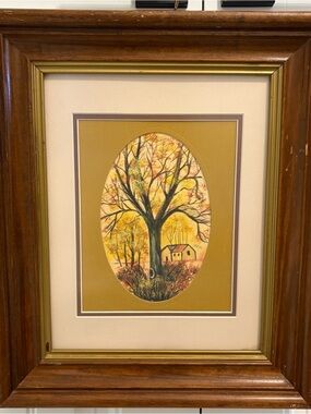 Framed Autumn Tree Wall Art - Yellow and Brown